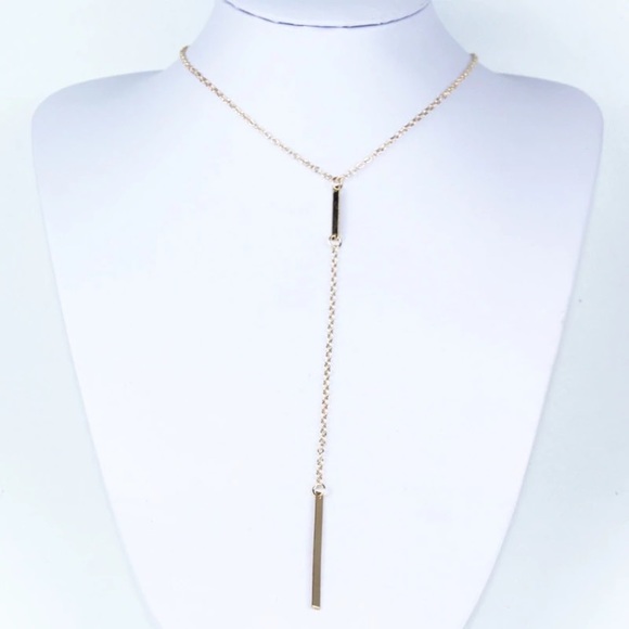 New! Gold Double Bar Drop Necklace - Picture 2 of 9
